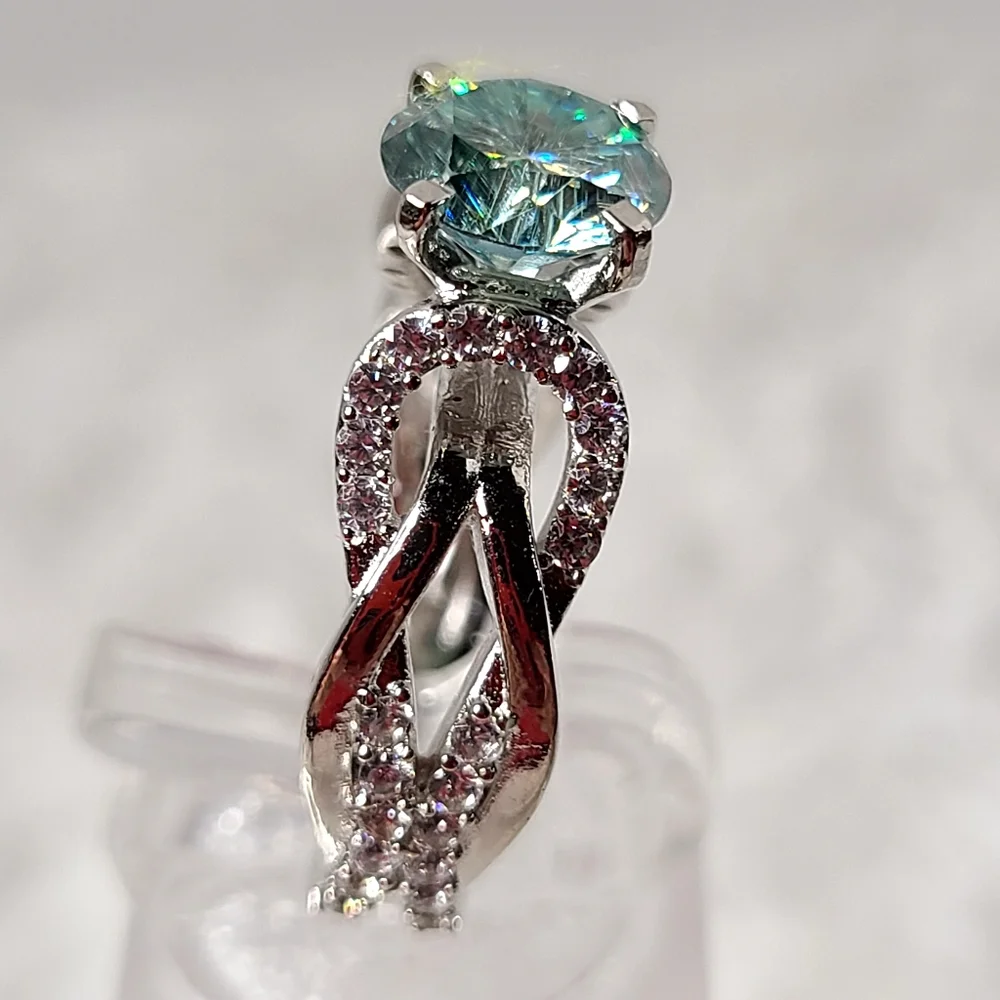 Moissanite 3 Carat Blue Solitare Ring